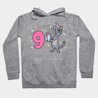 I am 9 with cat - girl birthday 9 years old Hoodie